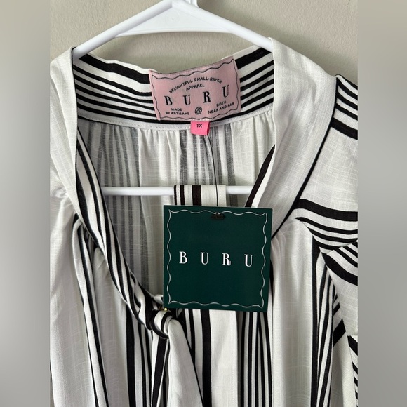 NWT Buru x Val Bow Housecoat Dress in Black & White Stripe Size 1X - Picture 4 of 6